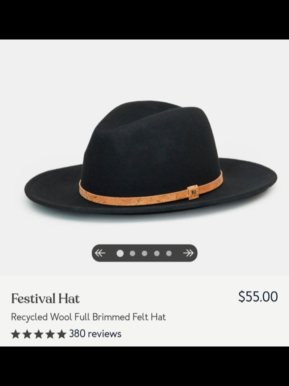 tentree Black Wide-Brim Festival Hat with Tan Band